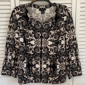 Nue Opions Women's Size 14 Jacket Blazer Full Zip Lightweight Black Cream Office